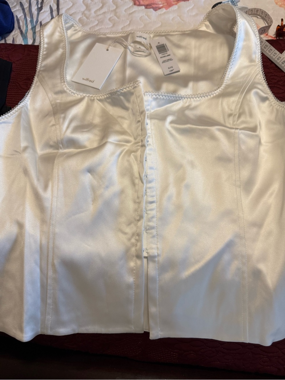 Wilfred Ivory Satin women’s satin Top with Hook Closure
